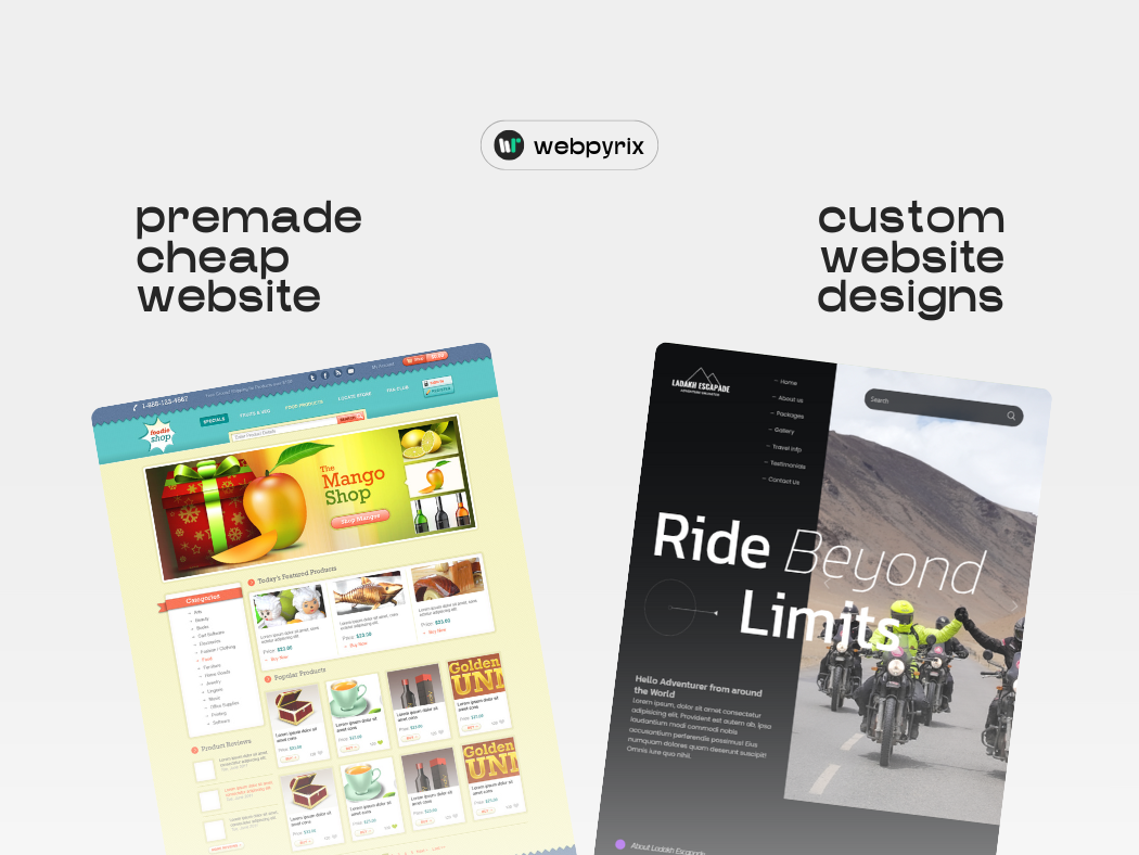 Comparison of a low-quality premade website template with a modern custom website design